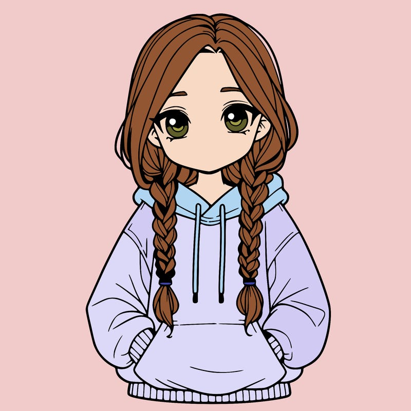 a realistic girl with a oversized hoodie and she has braids