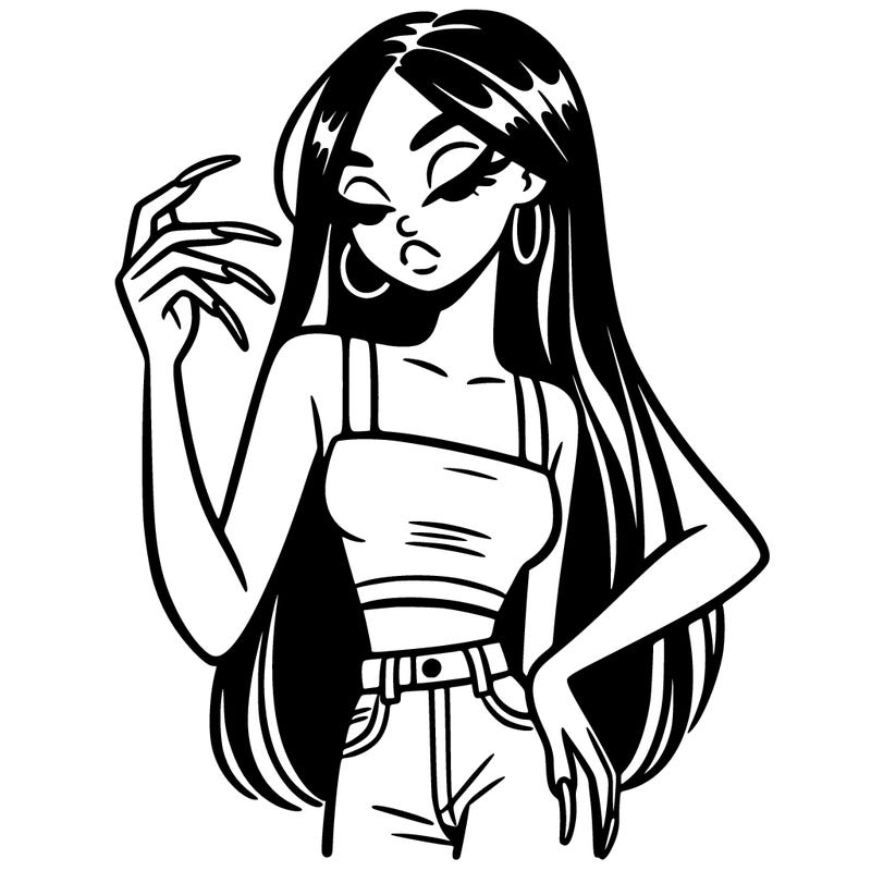 a girl with a crop top and long nails