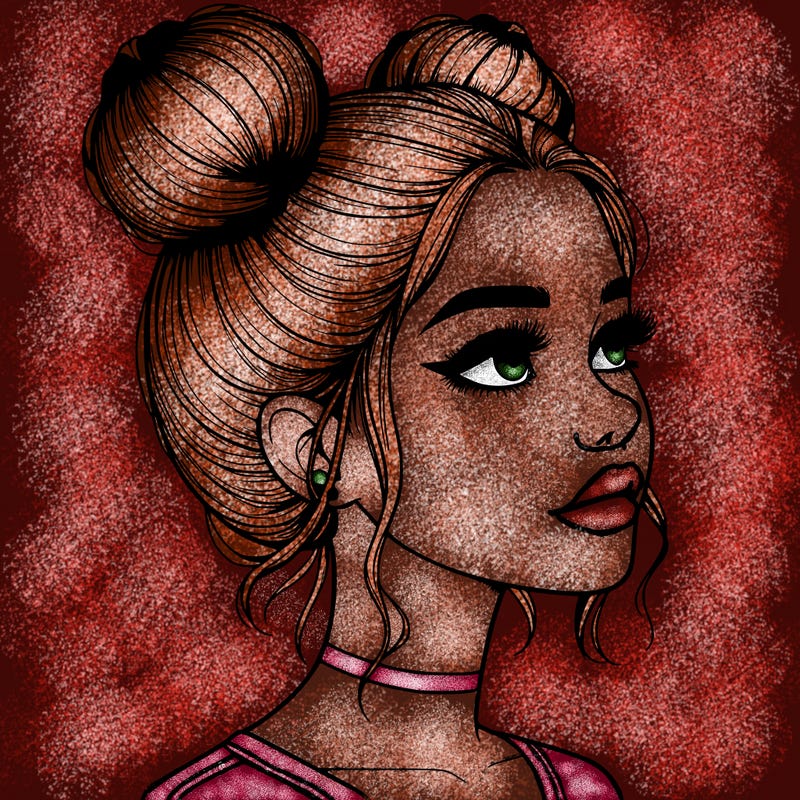 realistic girl with buns on the top of her head