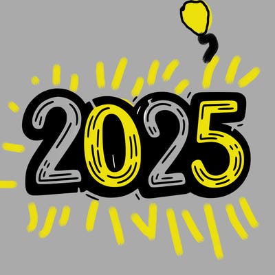 one line scrawled numbers sketch design “2025”