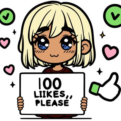 a girl with a sign saying 100 likes, please