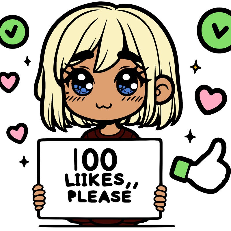 a girl with a sign saying 100 likes, please