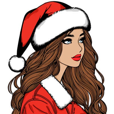 realistic girl in santa hat
