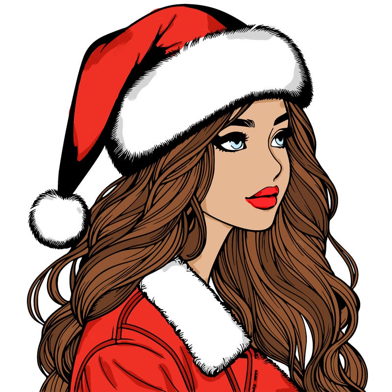 realistic girl in santa hat