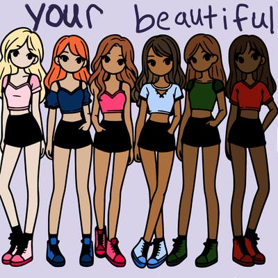 a group of girls wearing crop tops and shorts