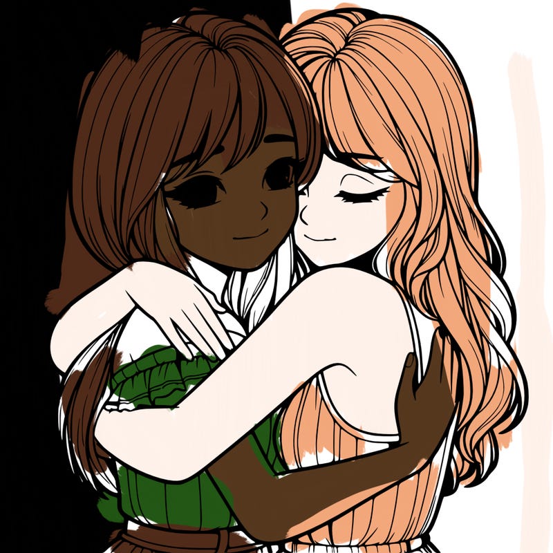 realistic girls hugging