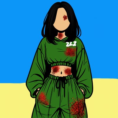 realistic girl faceless with baggy pants and a crop top