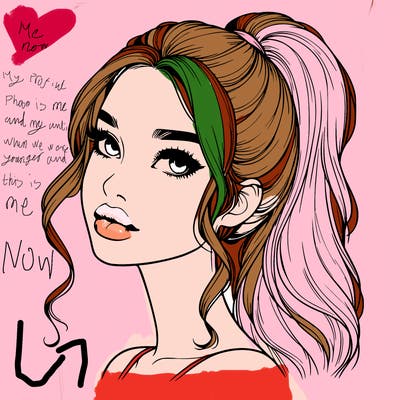 realistic girl with a ponytail on her hair and lips