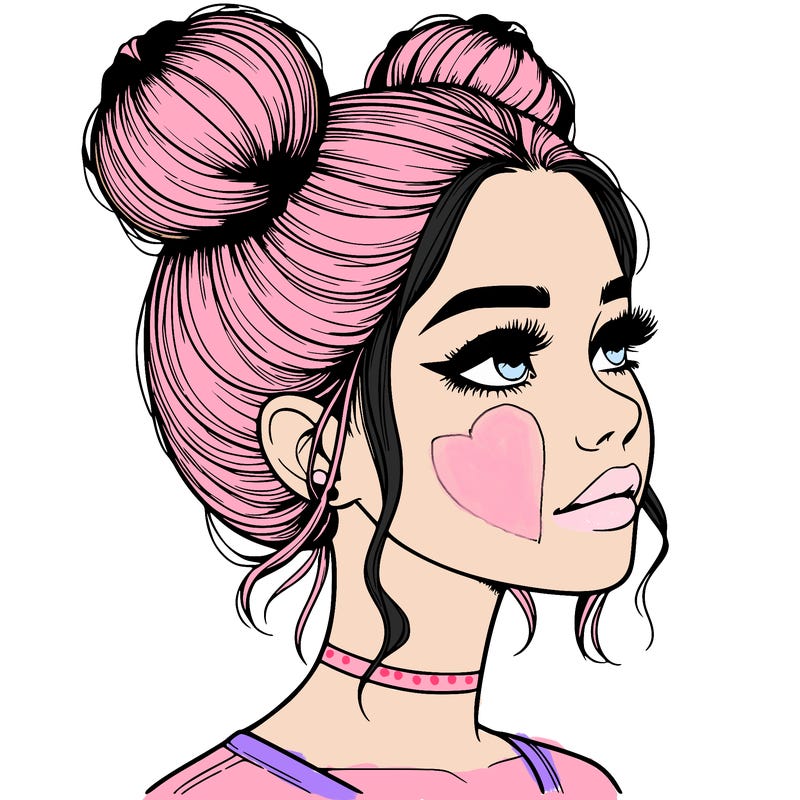 realistic girl with buns on the top of her head
