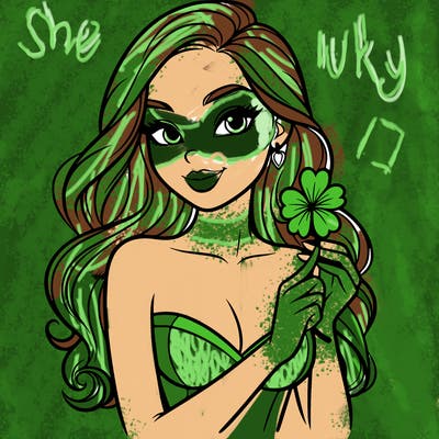 beautiful woman  carrying a clover