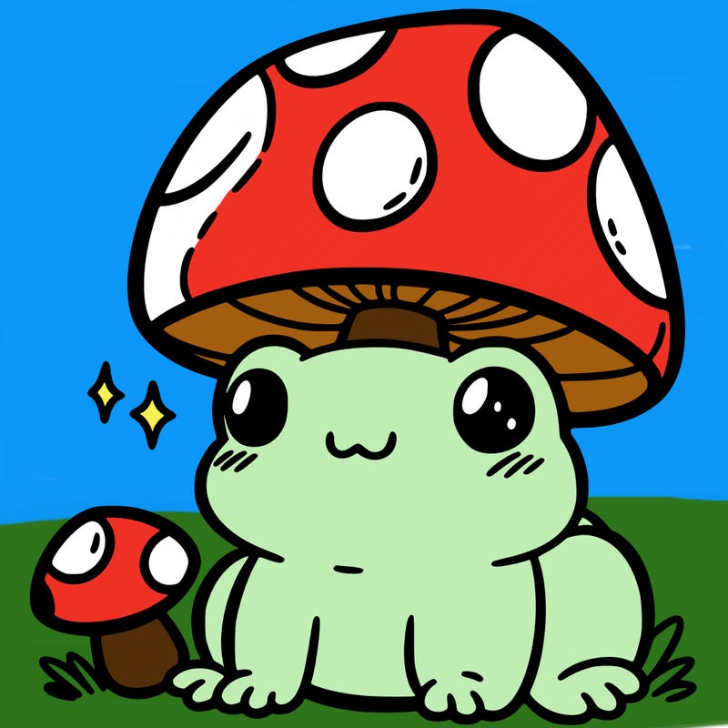 a cute frog with a mushroom hat