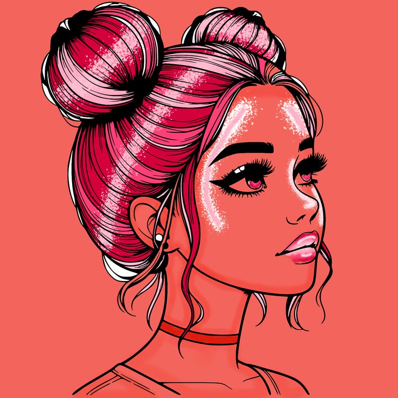 realistic girl with buns on the top of her head