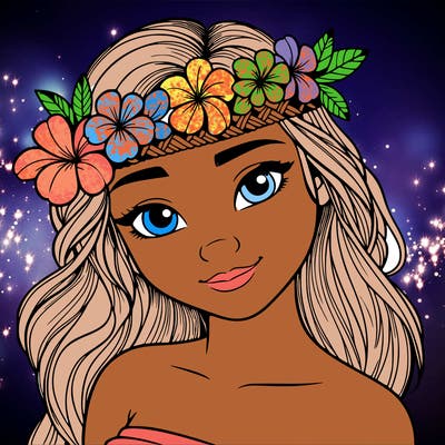 a realistic hawaiian girl with a head band of flowers on her head