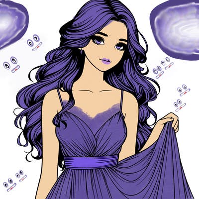 realistic girl in flowy silky prom dress