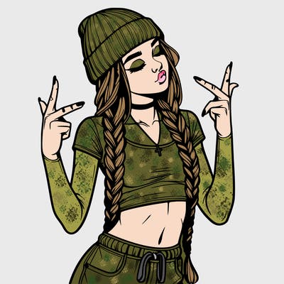 realistic teenage girl with braids and a beanie and crop top doing 🫶🏼