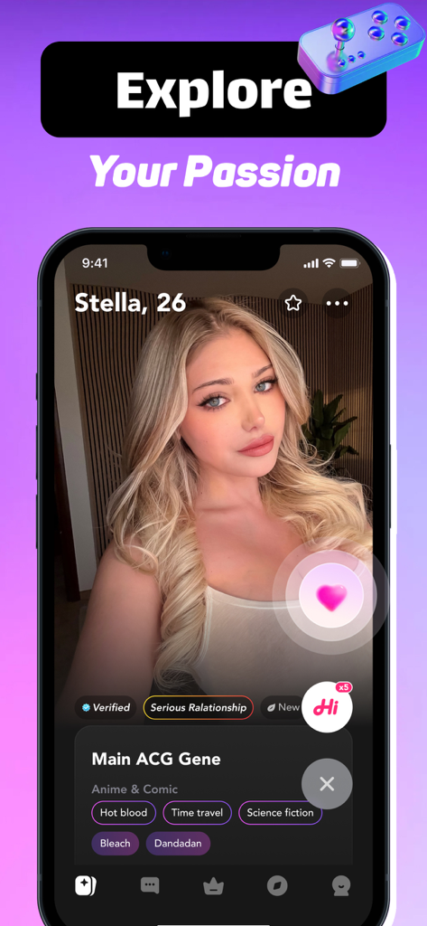 Mobile screen showing a user profile with ACG interests like anime and manga categories