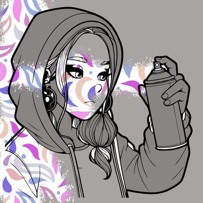 a realistic girl, spray painting