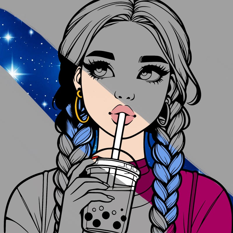 realistic girl with braided hair drinking boba