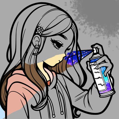 a realistic girl spray painting