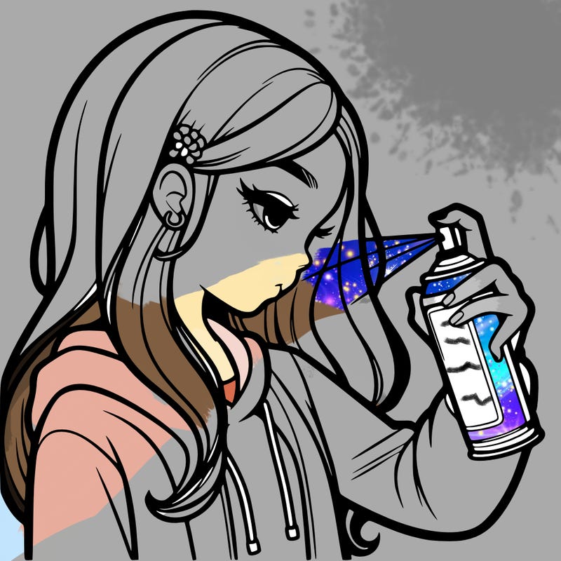 a realistic girl spray painting