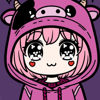 kawaii girl with cow hoodie
