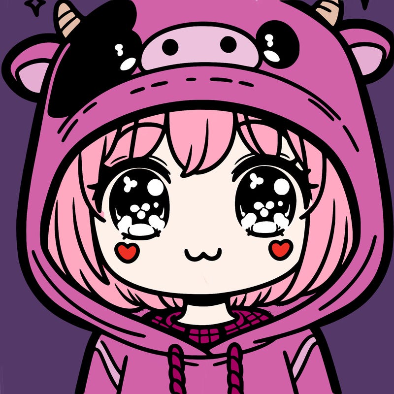 kawaii girl with cow hoodie