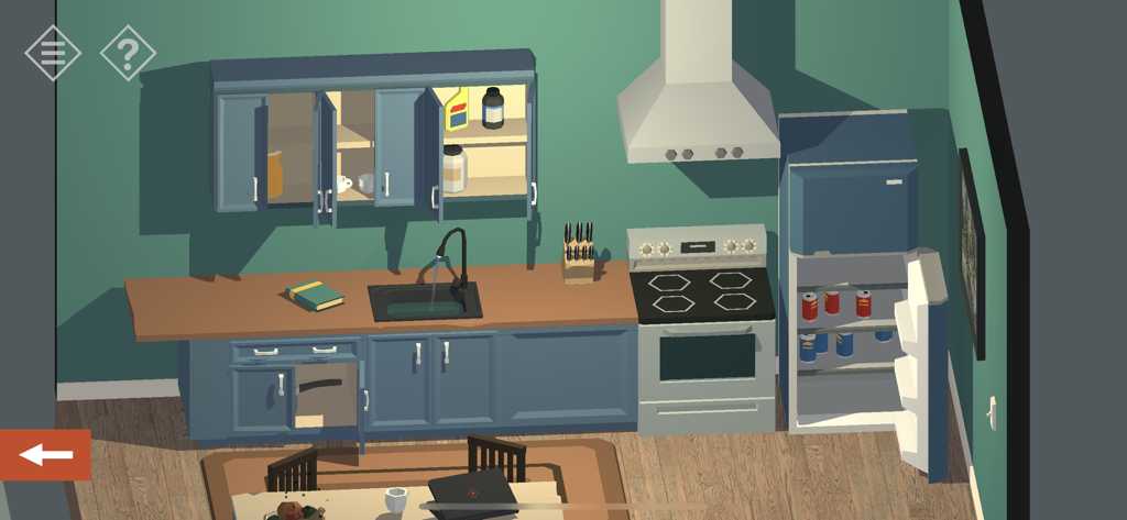 Scène de cuisine isométrique 3D dans Tiny Room Story Town Mystery
