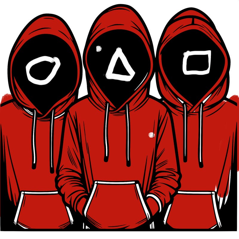 3 faceless people in  hoodies