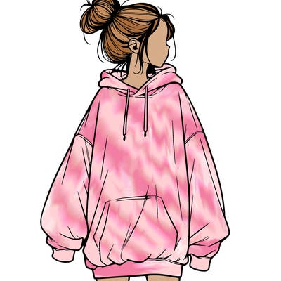 realistic girl with a oversized sweatshirt on and a bun