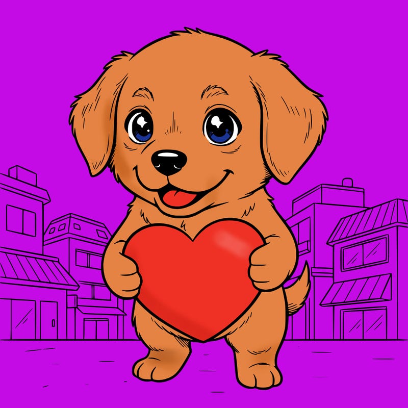 puppy holding a heart