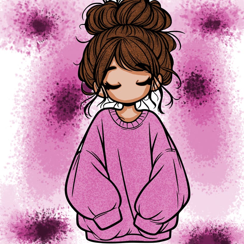 girl with baggy sweatshirt and messy bun