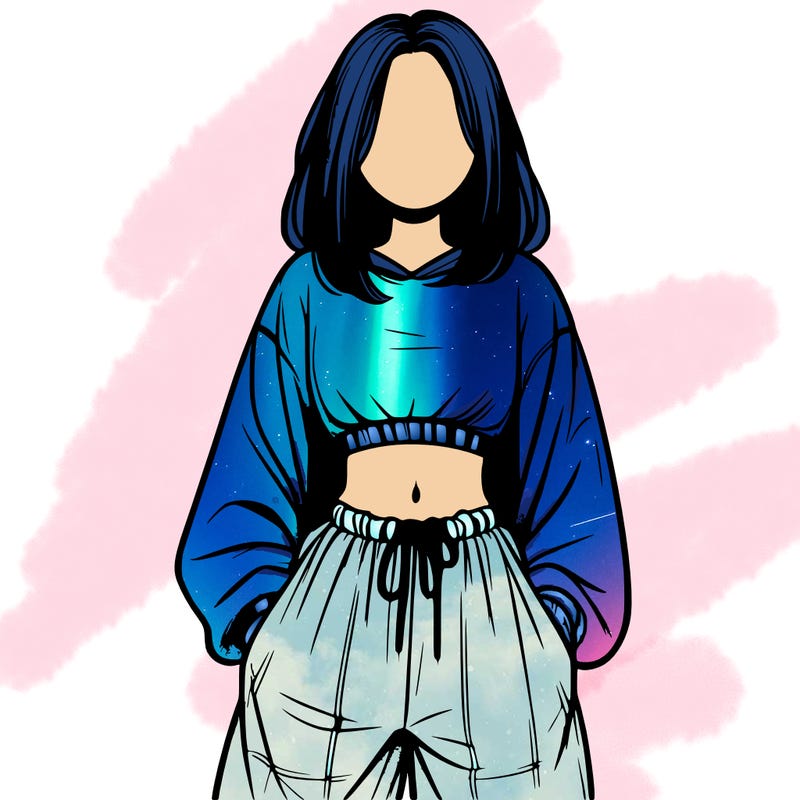 realistic girl faceless with baggy pants and a crop top