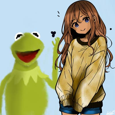 manga teen girl  in a sweater and baggy pants