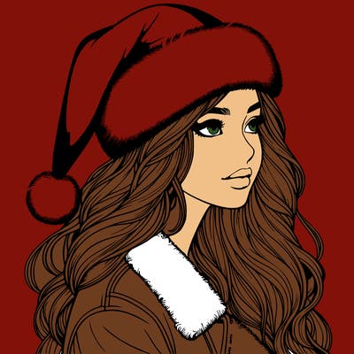 realistic girl in santa hat