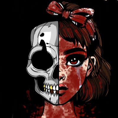 realistic girl with half skull mask