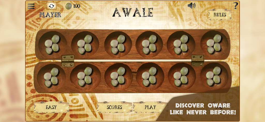 Awale Online - Digital interface of the Awale strategy board game showing seeds in wooden pits