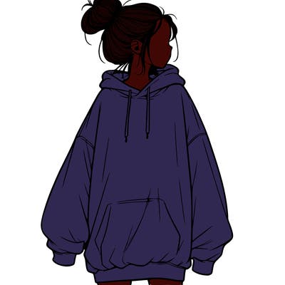 realistic girl with a oversized sweatshirt on and a bun