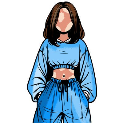 realistic girl faceless with baggy pants and a crop top