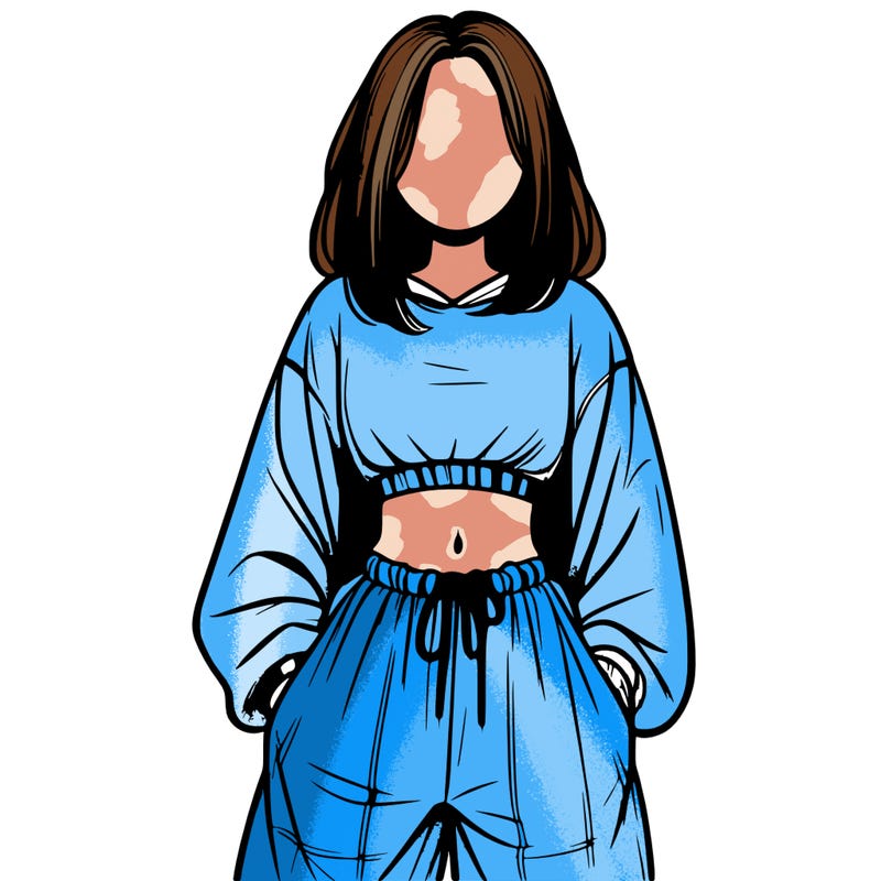 realistic girl faceless with baggy pants and a crop top