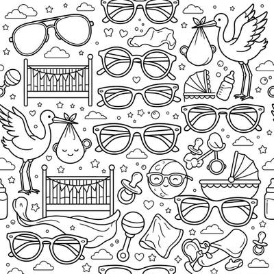 Welcome new beginnings with this adorable baby shower coloring page, blending stylish eyewear with classic nursery elements. It's a perfect activity for expectant parents or a thoughtful gift for a baby shower celebration.