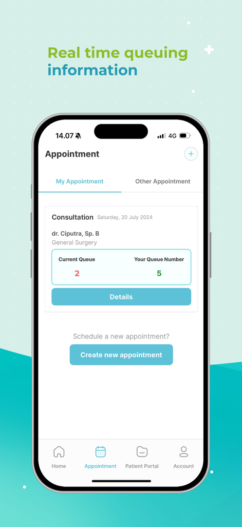 RSPI Mobile - Interface do aplicativo RSPI Mobile mostrando o status da fila de consultas médicas ao vivo