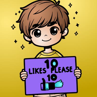 boy holding a sign saying 10 likes please