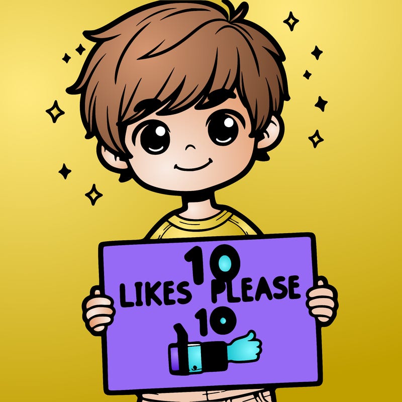 boy holding a sign saying 10 likes please