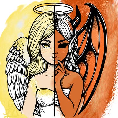 realistic angel half demon