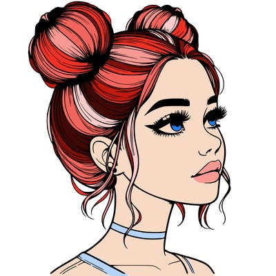 realistic girl with buns on the top of her head