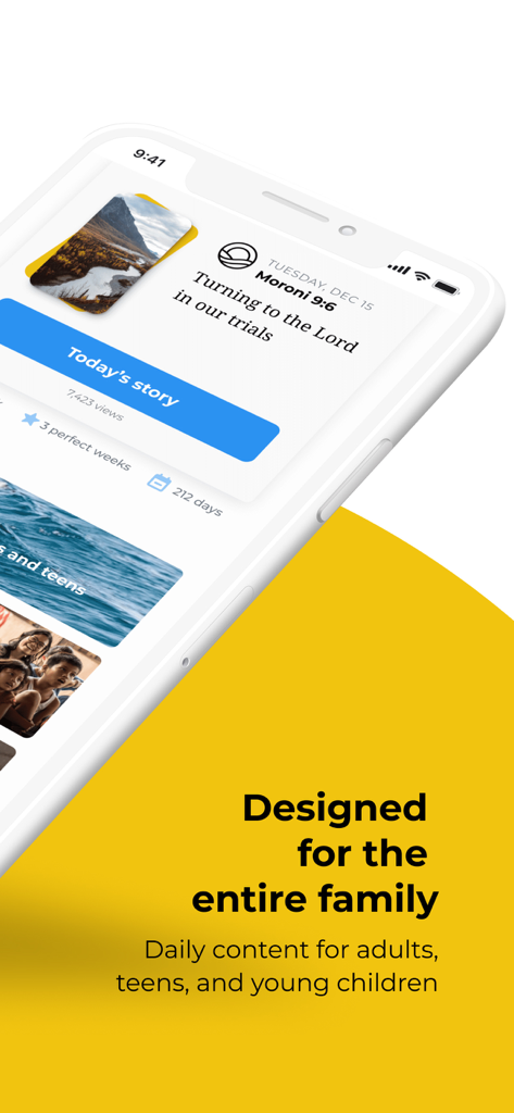 We Believe - We Believe app interface showing daily devotional content designed for the entire family