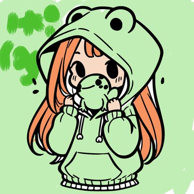a girl holding a froggy hoodie