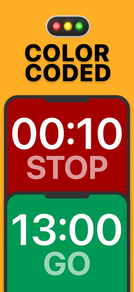 Interval Timer Plus - Interface de chronomètre d'intervalle codée par couleur montrant le rouge pour arrêter et le vert pour démarrer