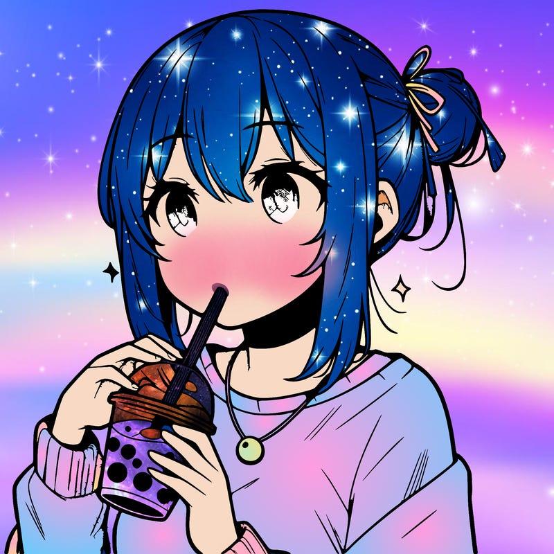 manga character drinking boba