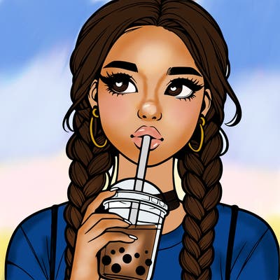 realistic girl with braided hair drinking boba